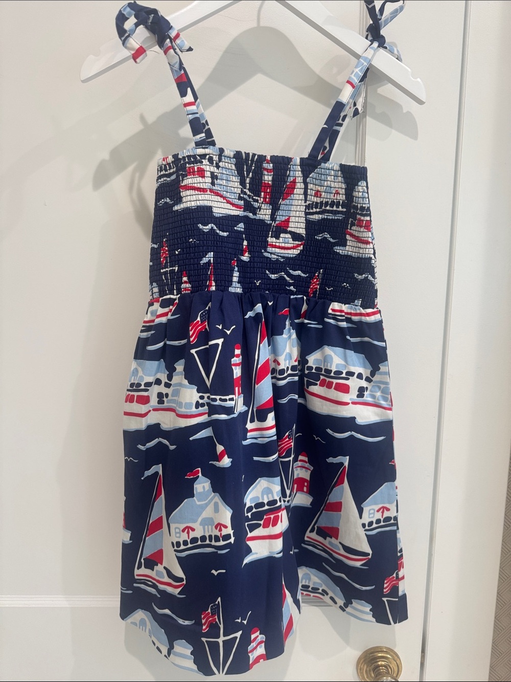 Classic Prep Childrenswear Girls Hadley Smocked Dress "Five Mile River" print 8